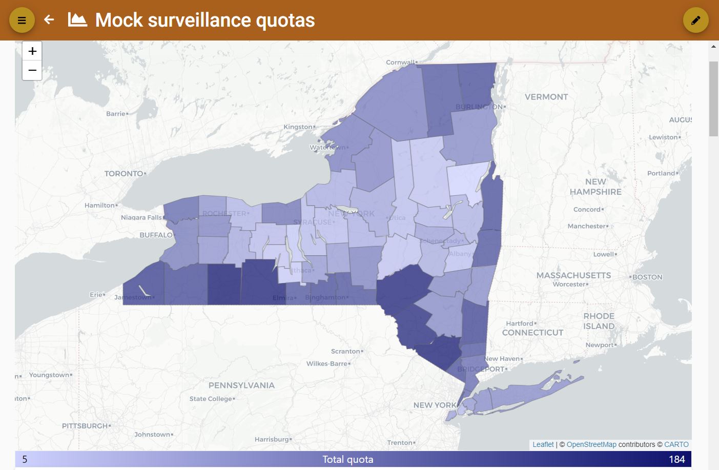 Risk Weighted Surveillance Quotas Model output map